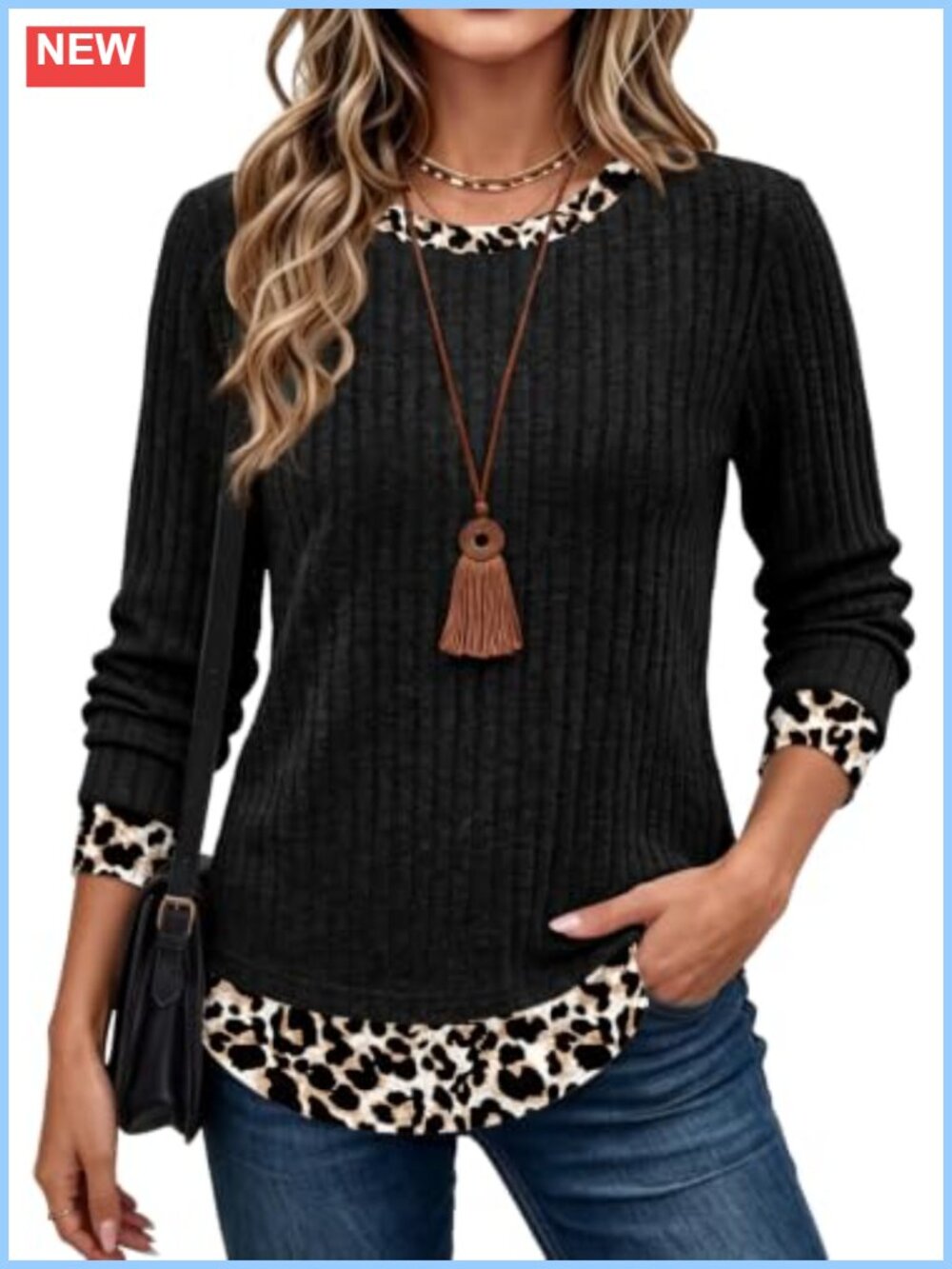 Women's Long Sleeve Lightweight Knit Sweater Tunic 2-in-1 Faux Layered Top
